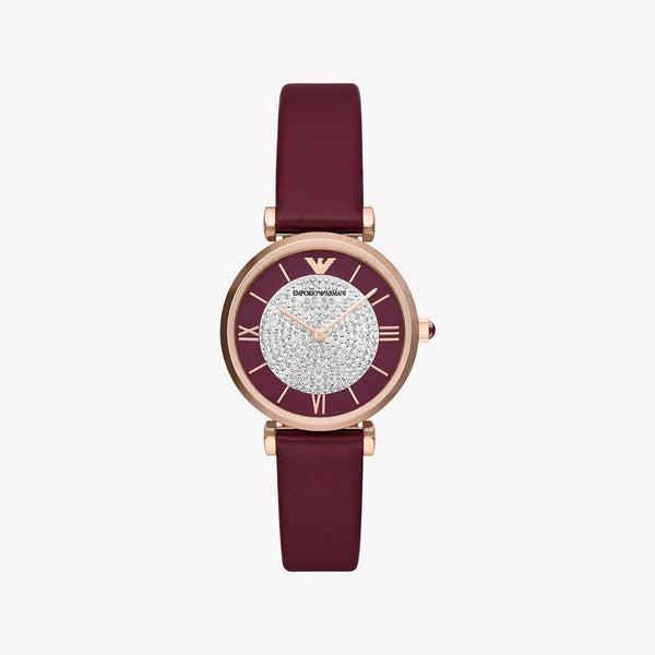 Emporio Armani Women's Burgundy Leather Watch, Multicolor Dial | Ar11487 by i-watch