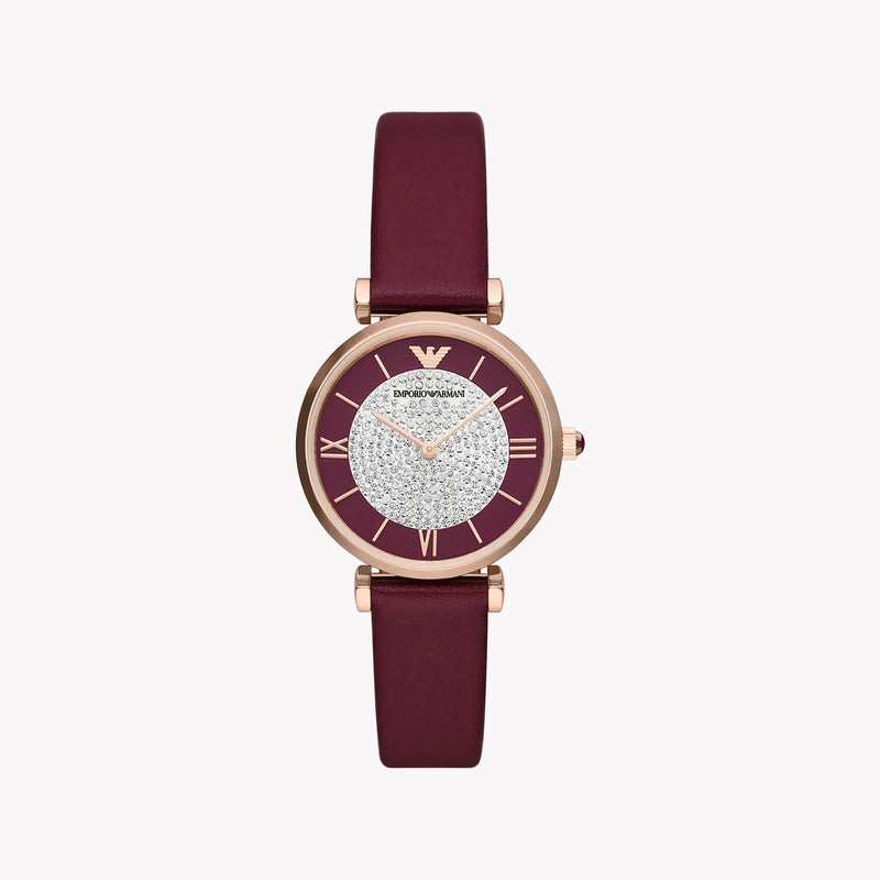 Emporio Armani Women's Burgundy Leather Watch, Multicolor Dial | Ar11487 by i-watch