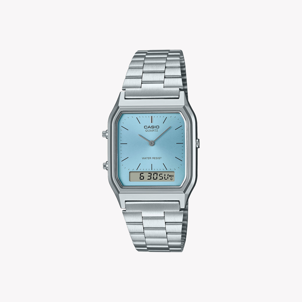 CASIO Women's Watch with Silver Chrome Plated Resin Case and Silver Stainless Steel Band