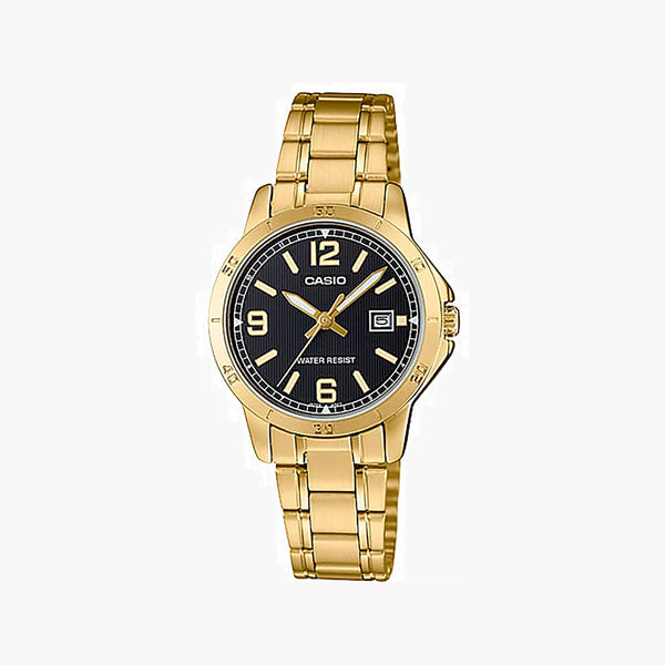 Casio Women's Gold Watch, Black Dial | Ltp-V004g-1b by i-watch