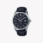 CASIO MTP-VD03L-1A BOLD ELEGANCE - MEN'S STAINLESS STEEL WATCH WITH CARBON DIAL & LEATHER BAND