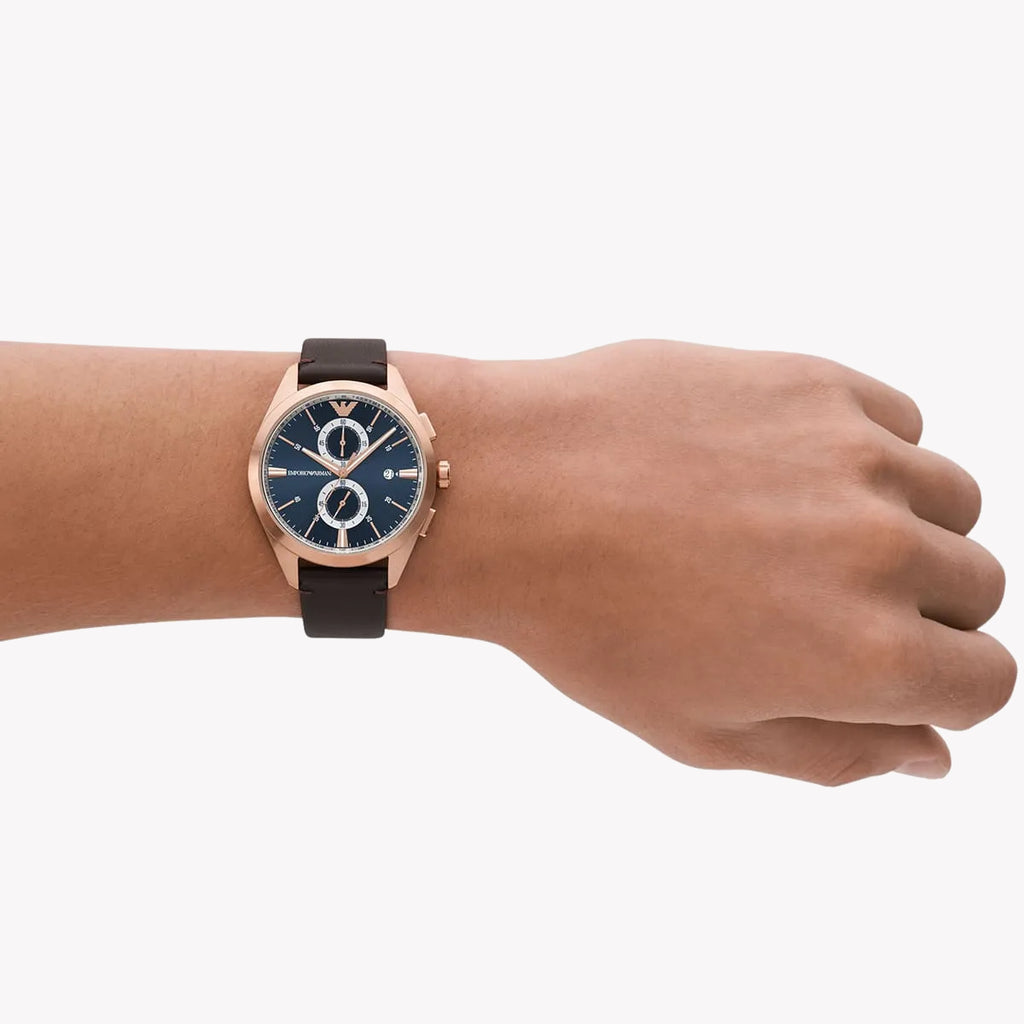 EMPORIO ARMANI AR11554 - ROSE GOLD POWERHOUSE MEN'S WATCH WITH BLUE DIAL & BLACK LEATHER BAND-i-Watch-4