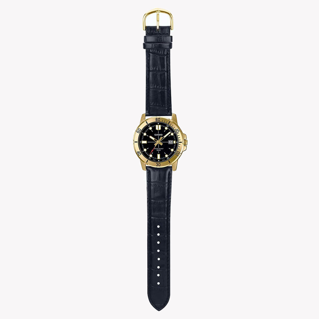 Casio Men's Gold Watch, Black Leather Band | Mtp-Vd01gl-1ev