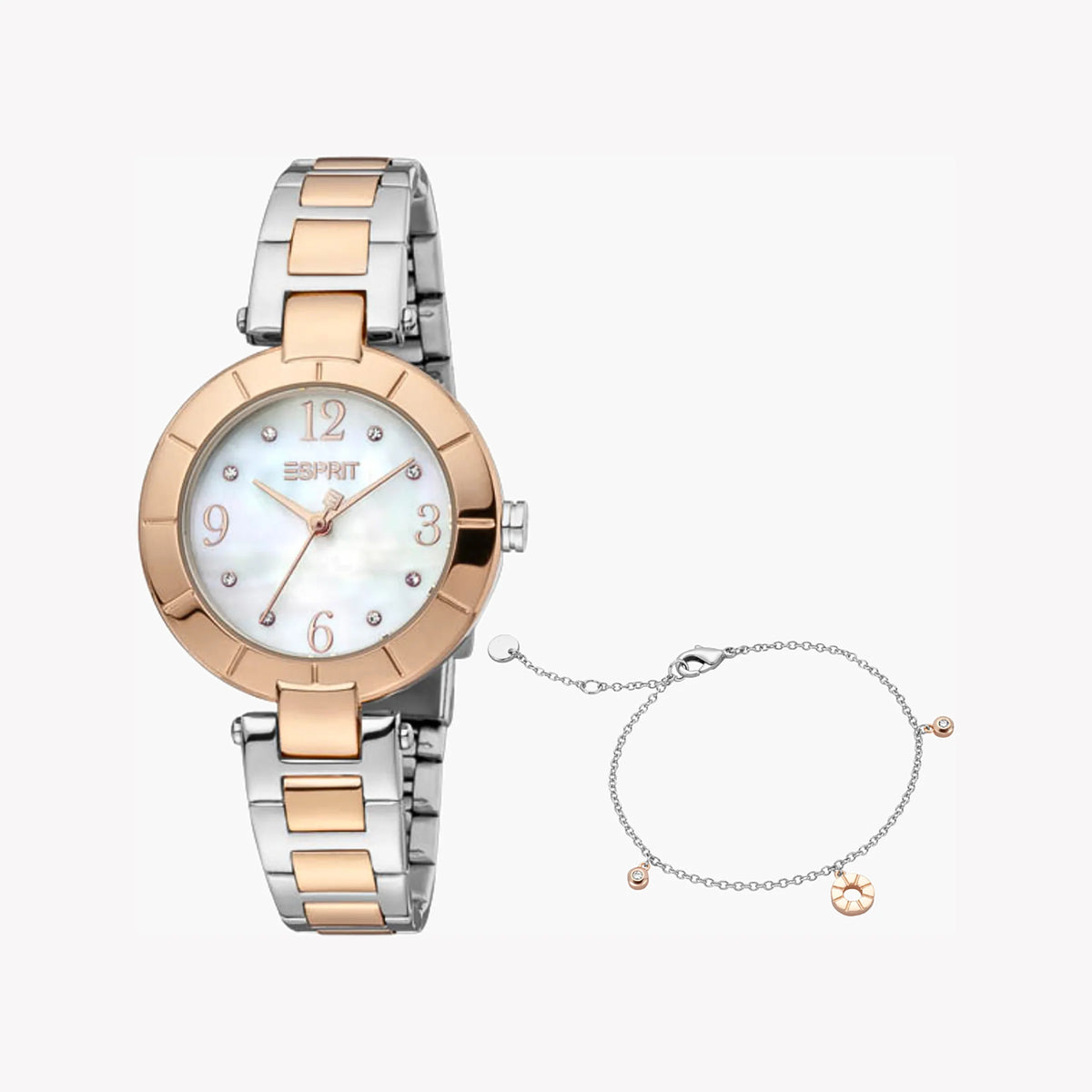 ESPRIT Women's Watch with Silver Stainless Steel Case and Silver & Rose Gold Stainless Steel Band