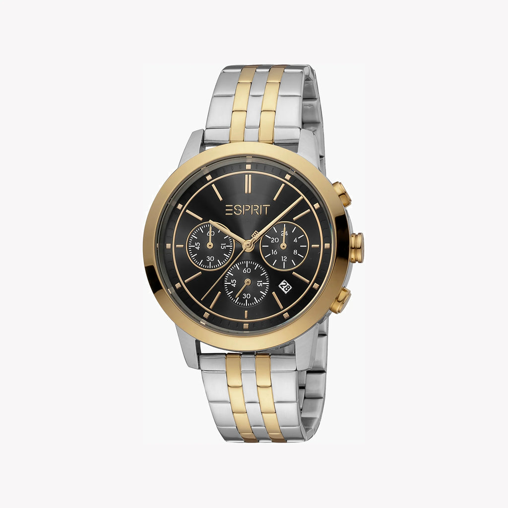 ESPRIT ELEGANT TIMEPIECE - MEN'S SILVER & GOLD STAINLESS STEEL WATCH WITH BLACK DIAL