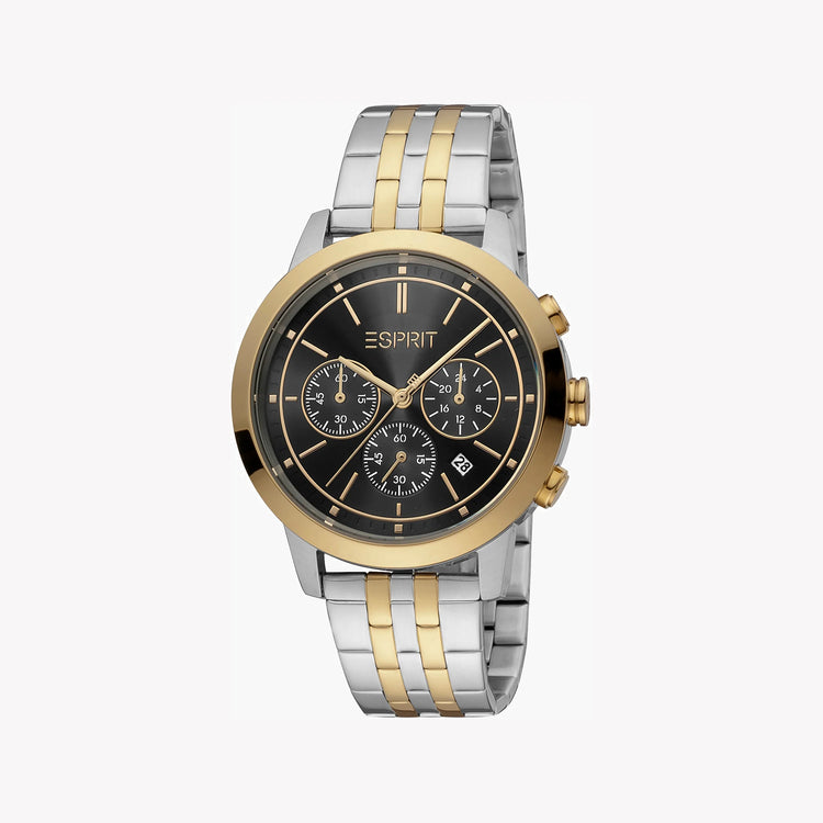 Esprit Men's Silver & Gold Watch, Black Dial | ES1G110M0035