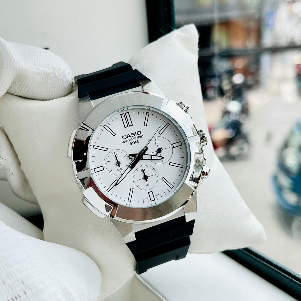 CASIO MTP-E500-7AVDF ADVENTURE ELITE - MEN'S ELEGANT SPORT WATCH with Stainless Steel Case and White Dial-i-Watch-3