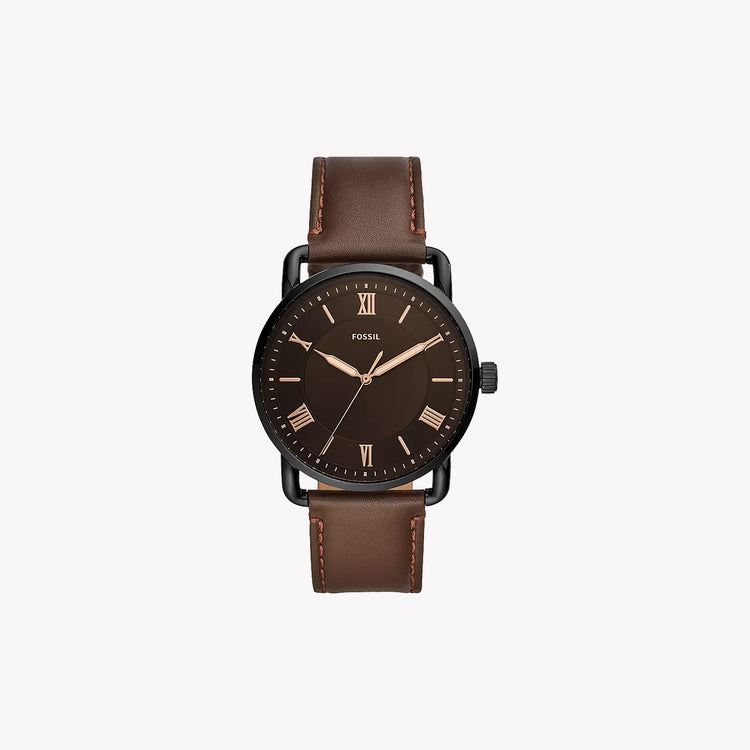 FOSSIL Men's Black Stainless Steel Watch, Brown Leather Strap | FS5666