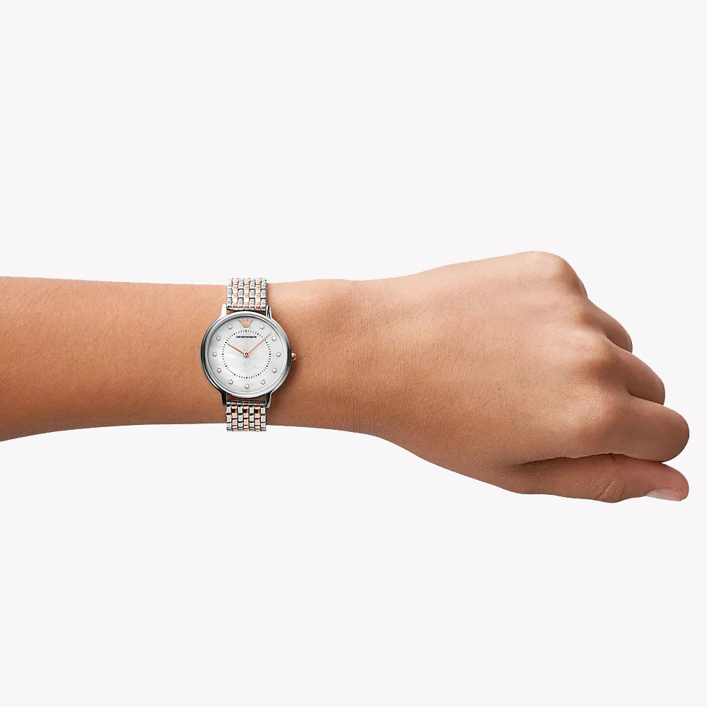 EMPORIO ARMANI AR90008 - ELEGANT TIMEPIECE FOR THE MODERN WOMAN - SILVER & GOLD STAINLESS STEEL WATCH-i-Watch-4