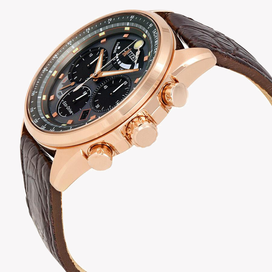 CITIZEN AV0063-01H TIME MASTER - ROSEGOLD CHRONOGRAPH WITH BLACK LEATHER STRAP