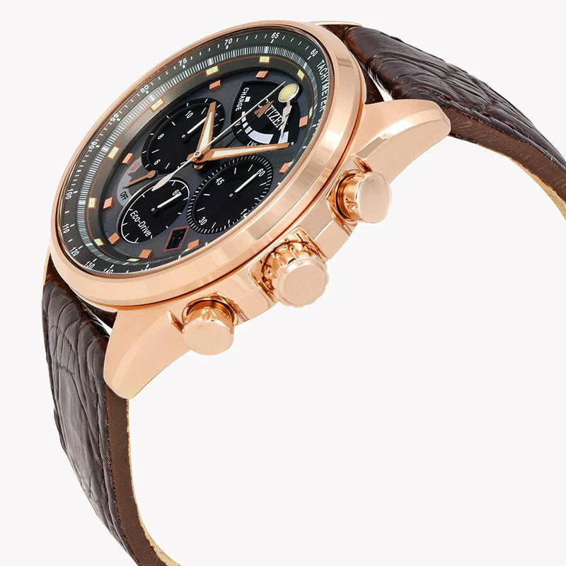 Citizen Av0063-01h Time Master - Rosegold Chronograph With Black Leather Strap by i-watch