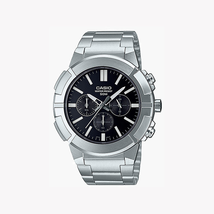 CASIO MTP-E500D-1AVDF ADVENTURE SERIES - STYLISH STAINLESS STEEL MEN'S WATCH with black dial and reliable features