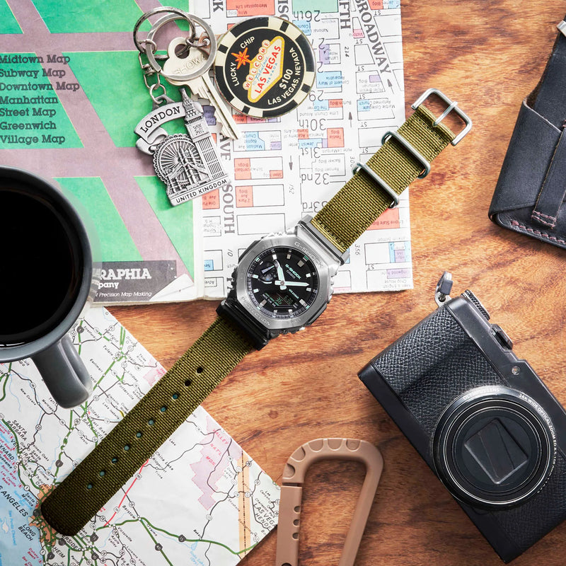 Casio Men's Green Cloth Watch, Black Dial | Gm-2100cb-3aer by i-watch