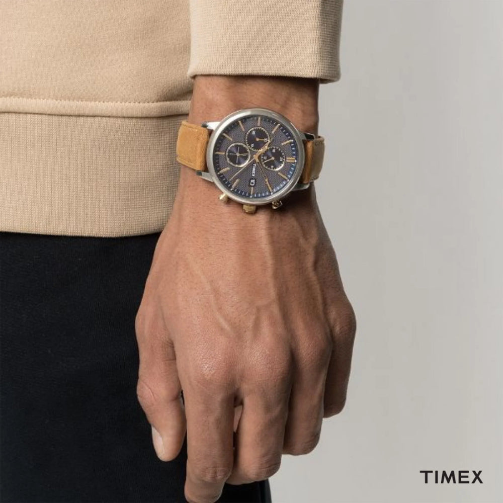 Timex Men's Brass Watch, Blue Dial & Tan Leather | Tw2u39000 by i-watch