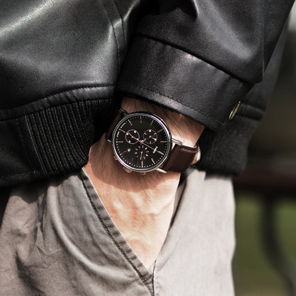 TIMEX Essential Collection Fairfield TW2T11500 - Montre chronographe pour homme en cuir marron et cadran noir