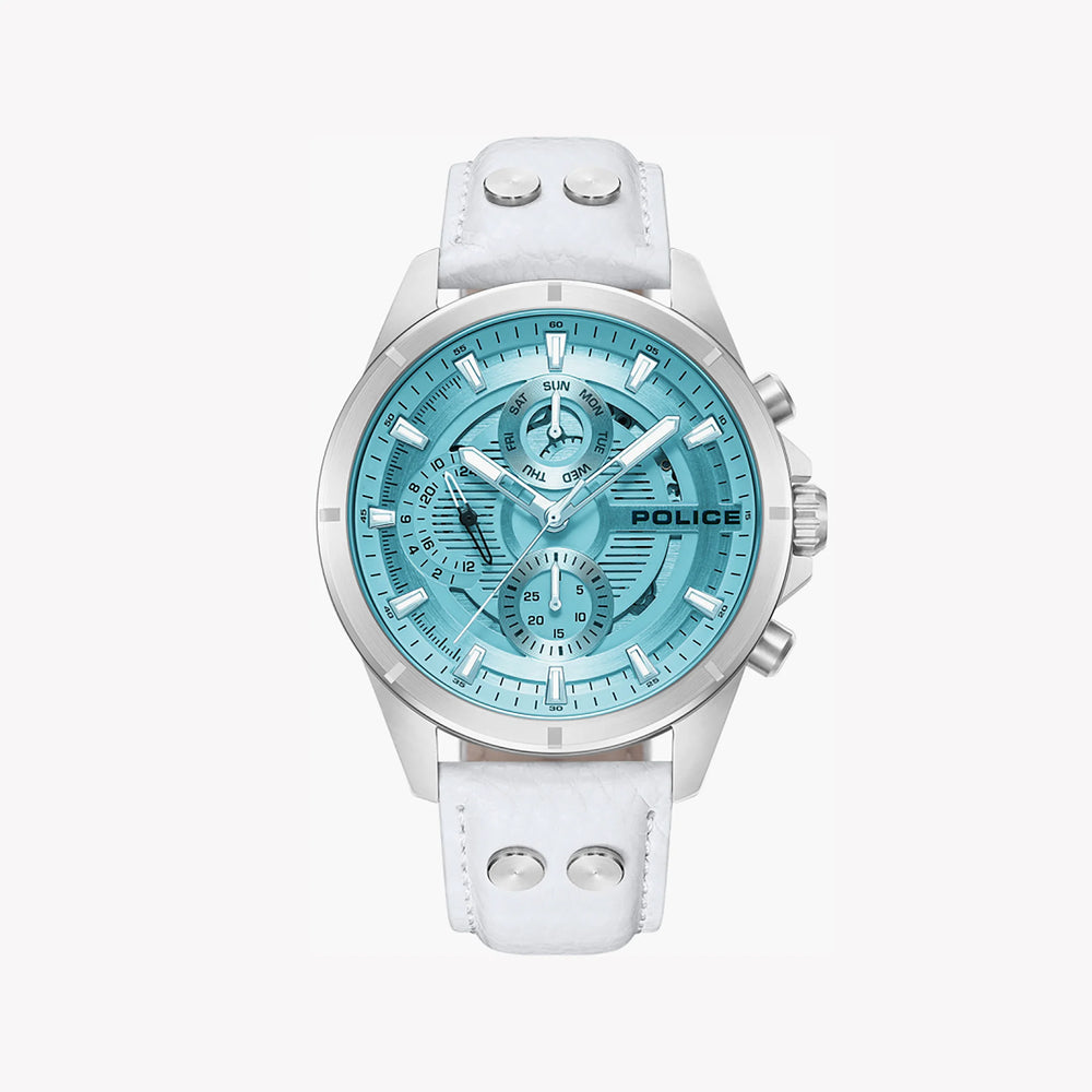 Police Men's Silver Leather Watch, Blue Dial | Pewjf0004603 by i-watch