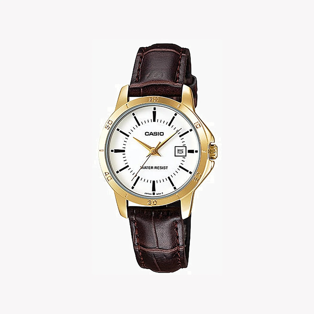 Casio Women's Gold Stainless Steel, Brown Leather | Ltp-V004gl-7audf by i-watch