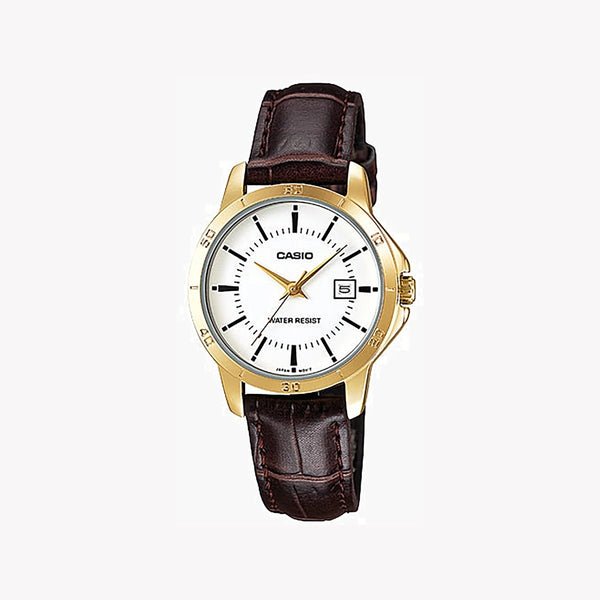 Casio Women's Gold Stainless Steel, Brown Leather | Ltp-V004gl-7audf by i-watch