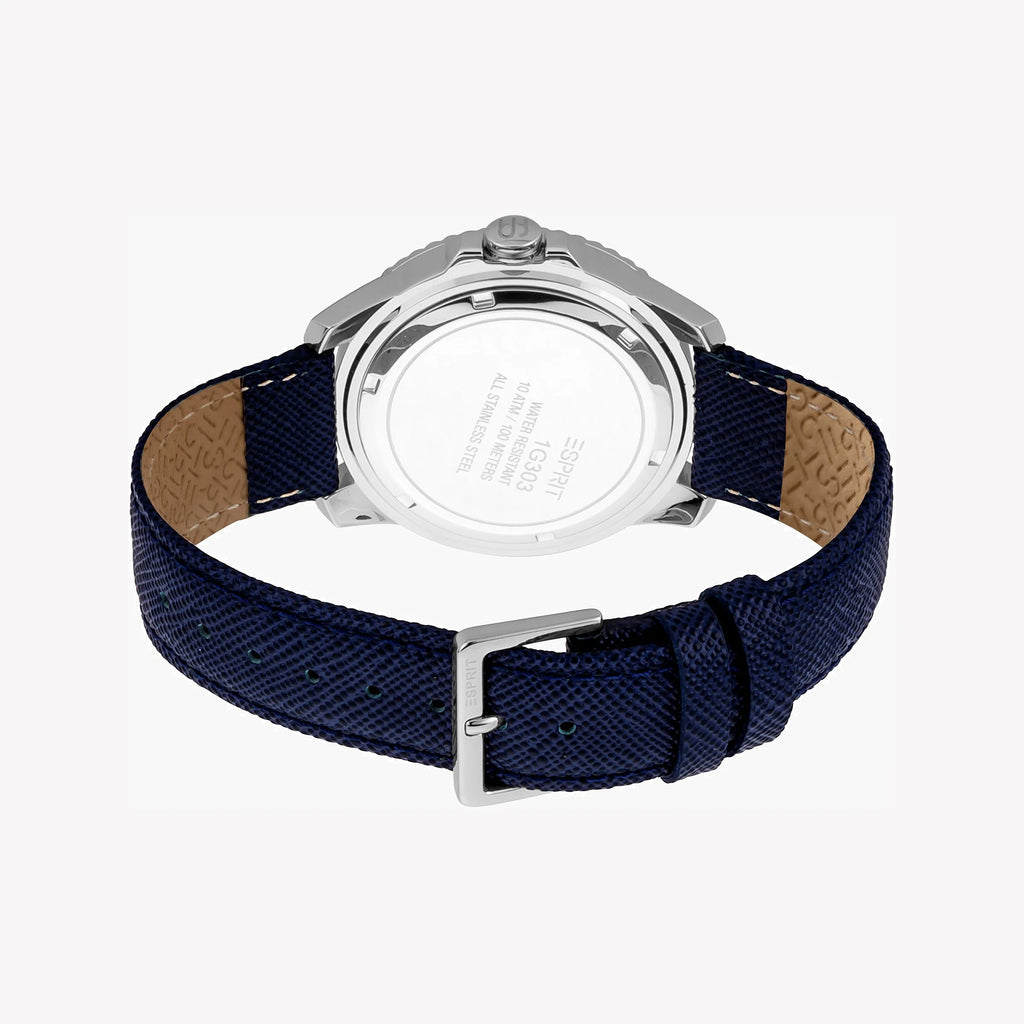 ESPRIT MEN'S BLUE LEATHER WATCH - STYLISH STAINLESS STEEL WITH BLUE DIAL & 10 ATM WATER RESISTANCE-i-Watch-3