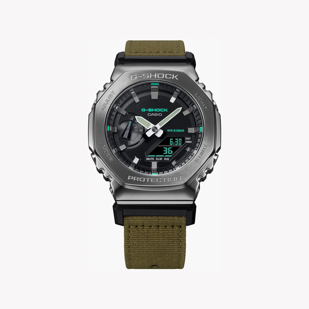 G-Shock Men's Green Fabric Watch, Silver Case | Gm-2100cb-3adr by i-watch