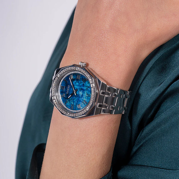 Guess Women's Silver Stainless Steel, Blue Dial | Gw0770l1 by i-watch