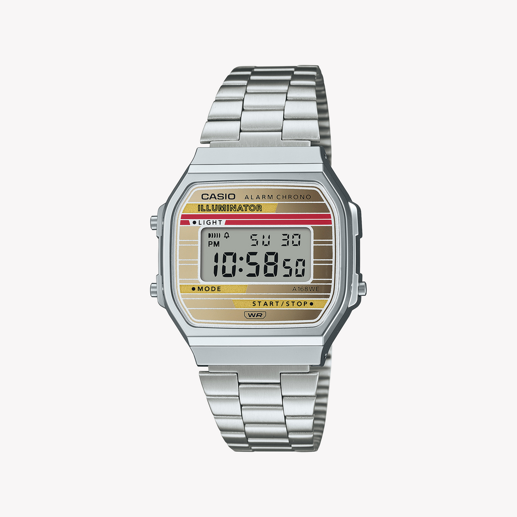 CASIO A168WEHA-9ADF RETRO REVIVAL - TIMELESS ELEGANCE IN DIGITAL FORM Unisex Watch with silver case and vibrant digital display.