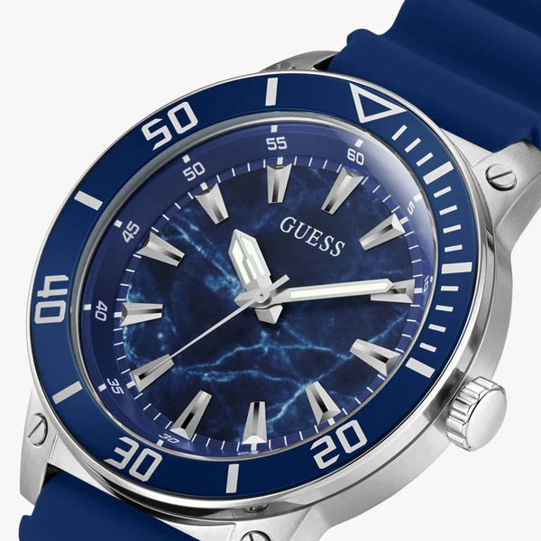 Guess Men's Silver Silicone Watch, Blue Dial | Gw0420g1 by i-watch