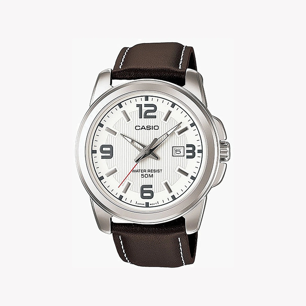 Casio Men's Silver Stainless Steel, Brown Leather | Mtp-1314l-7a by i-watch