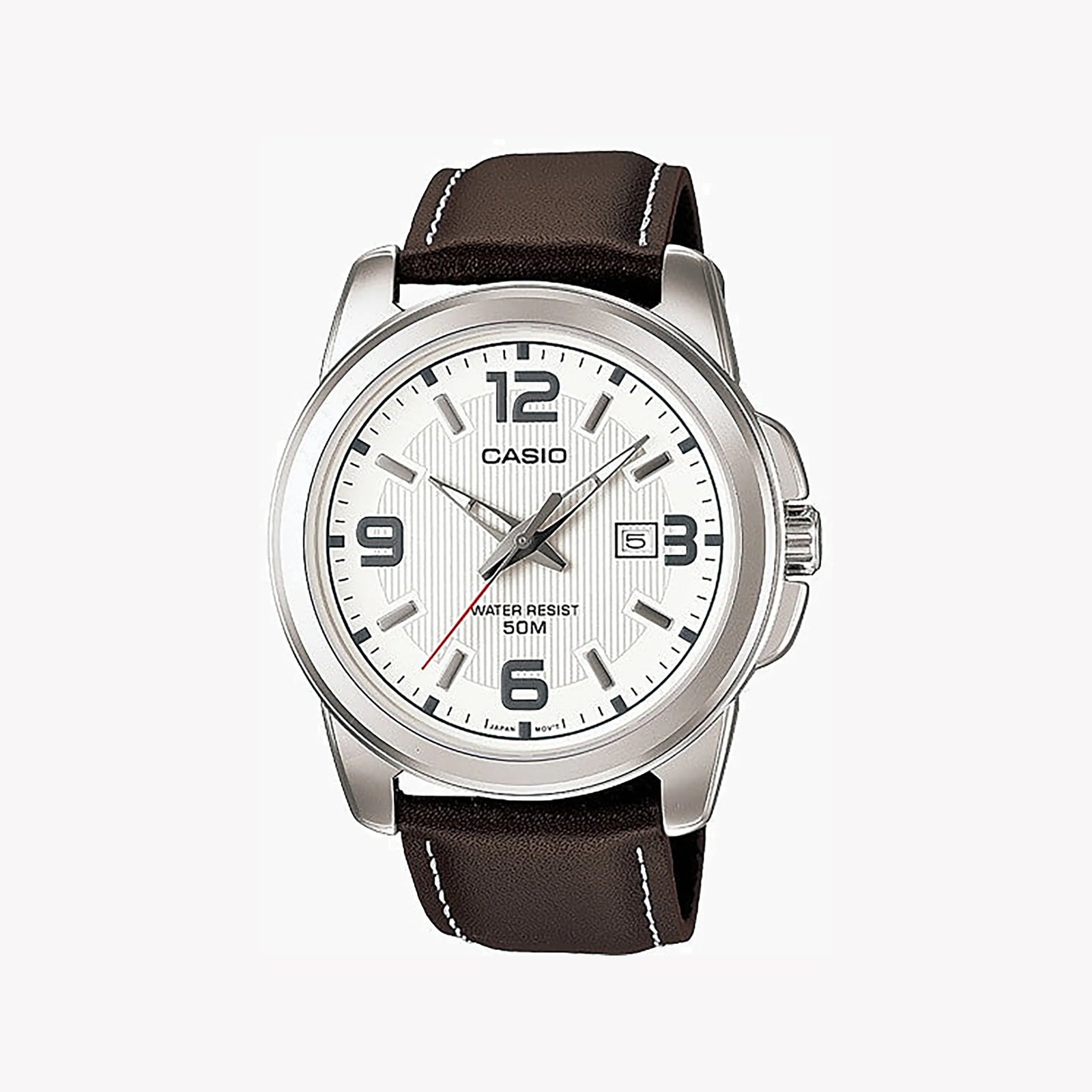 Casio Men's Silver Stainless Steel, Brown Leather | Mtp-1314l-7a by i-watch