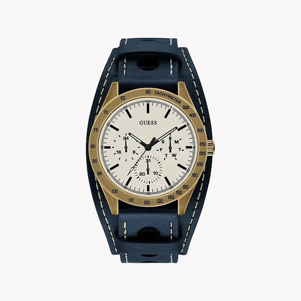 GUESS W1100G2 BOLD ELEGANCE - STRIKING GOLD & BLUE LEATHER TIMEPIECE for the Modern Man