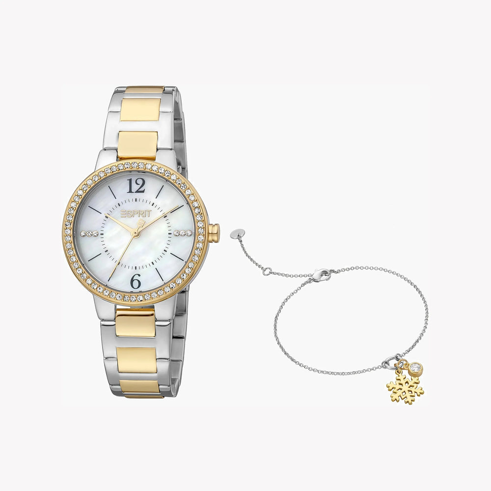 Esprit Women's Silver & Gold Watch, White Mother Of Pearls Dial | Es1l198m0025 by i-watch