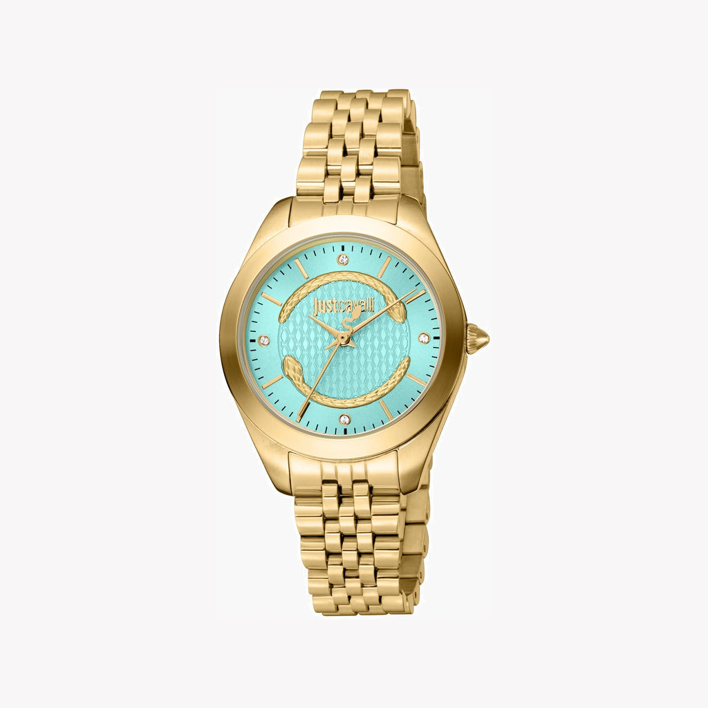 JUST CAVALLI Women's Watch with Gold Stainless Steel Case and Gold Stainless Steel Band