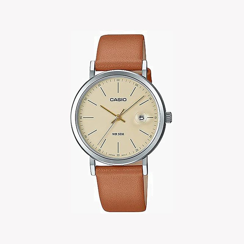 Casio Ltp-E175l-5evdf - Sporty Elegance Unisex Watch With Brown Leather Band & White Dial by i-watch
