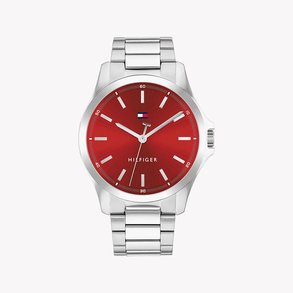 Tommy Hilfiger Men's Silver Stainless Steel, Red Dial | 1710677 by i-watch