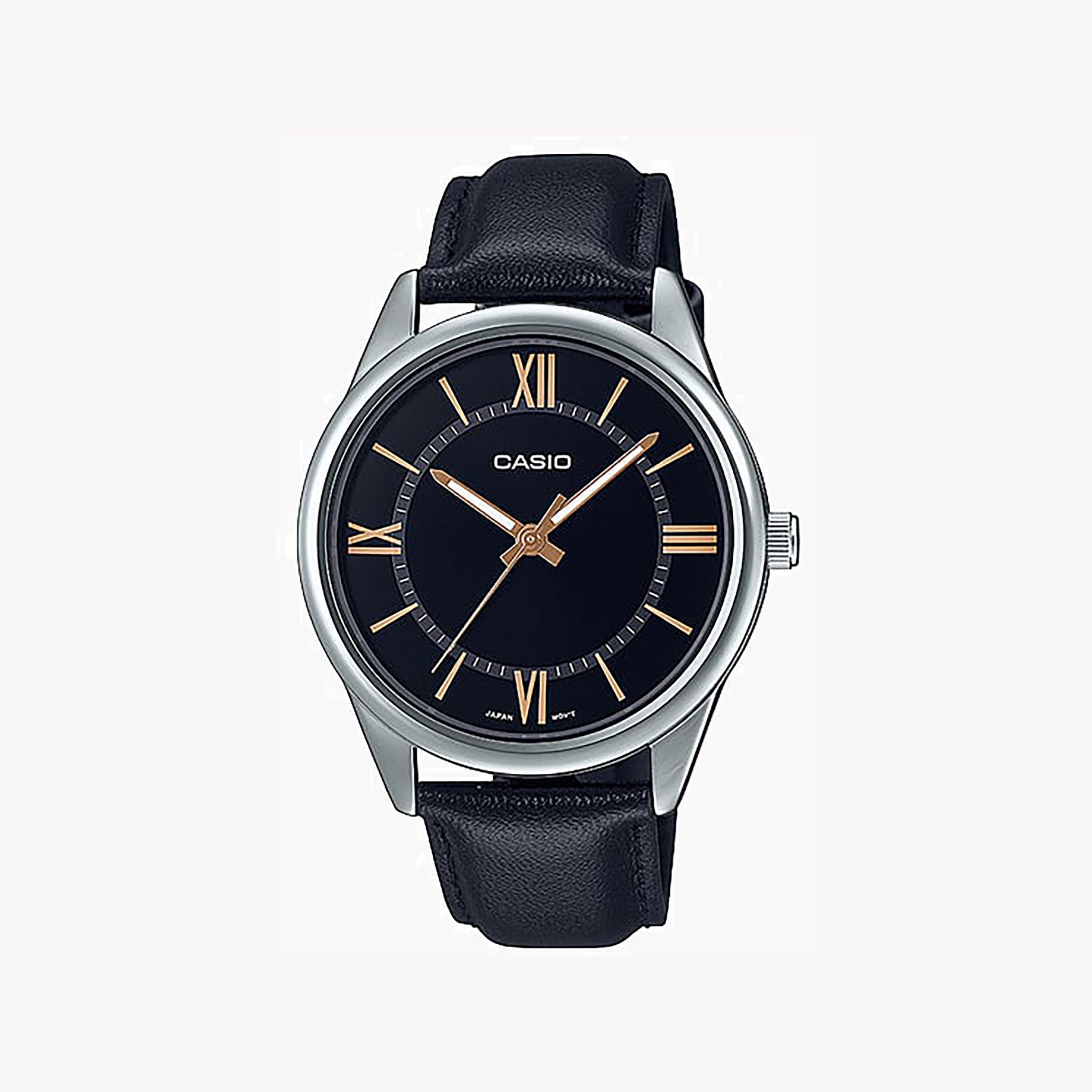 CASIO MTP-V005L-1B5UDF - ELEGANT TIMEPIECE FOR EVERY OCCASION - MEN'S WATCH WITH BLACK DIAL & LEATHER BAND