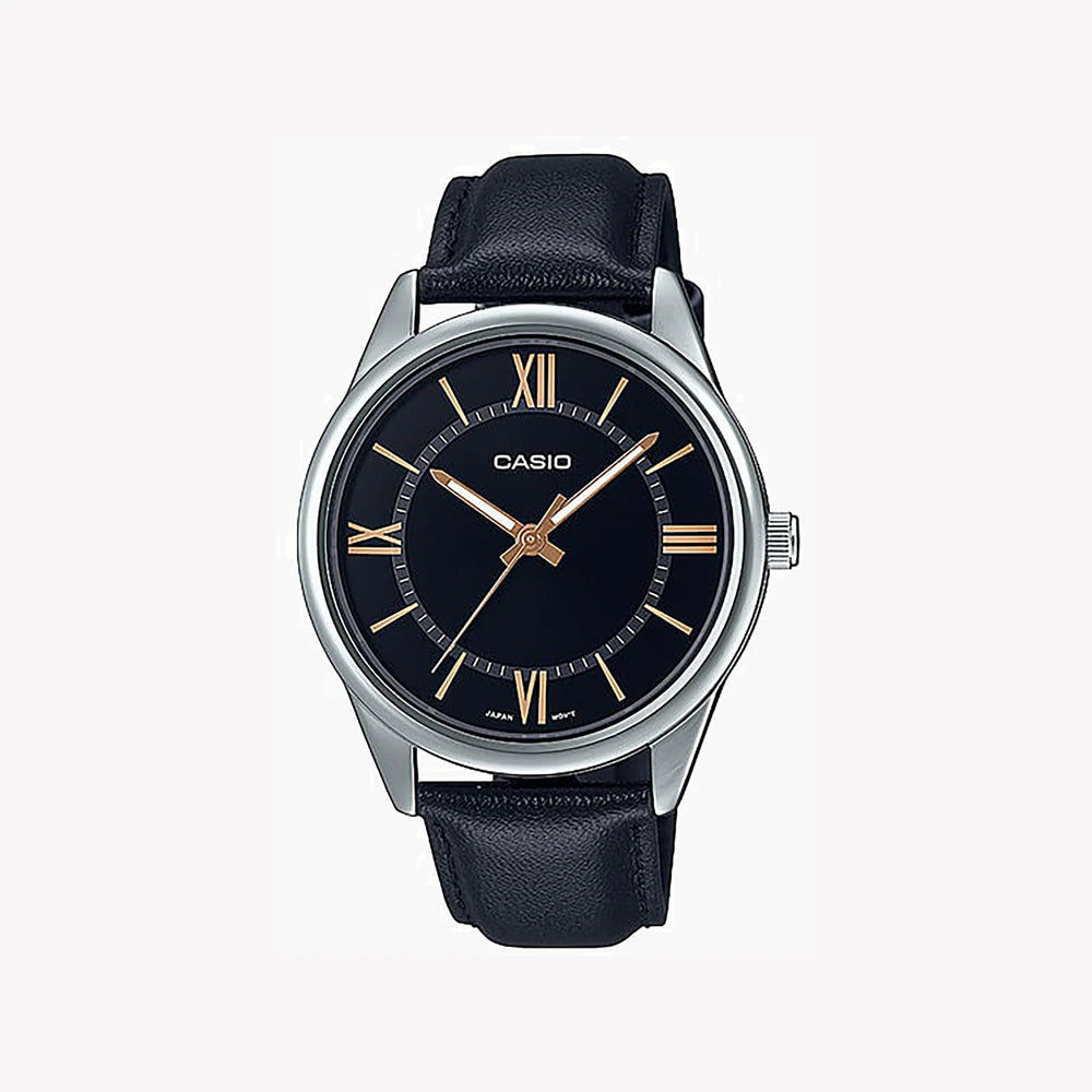 Casio Men's Silver Stainless Steel, Black Leather | Mtp-V005l-1b5udf by i-watch