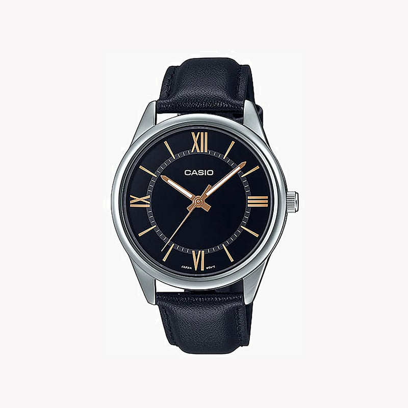Casio Men's Silver Stainless Steel, Black Leather | Mtp-V005l-1b5udf by i-watch