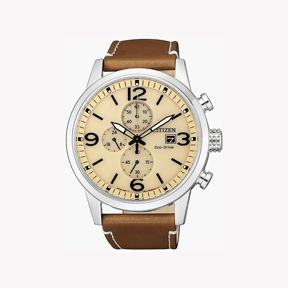 Citizen Ca0618-18x - Dynamic Elegance: Men's Eco-Drive Chronograph Watch In Silver & Brown Leather by i-watch