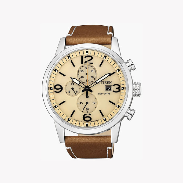 Citizen Ca0618-18x - Dynamic Elegance: Men's Eco-Drive Chronograph Watch In Silver & Brown Leather by i-watch