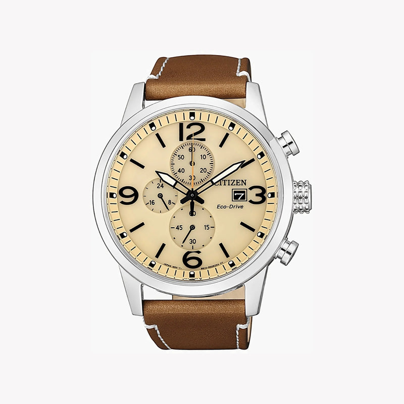 Citizen Ca0618-18x - Dynamic Elegance: Men's Eco-Drive Chronograph Watch In Silver & Brown Leather by i-watch