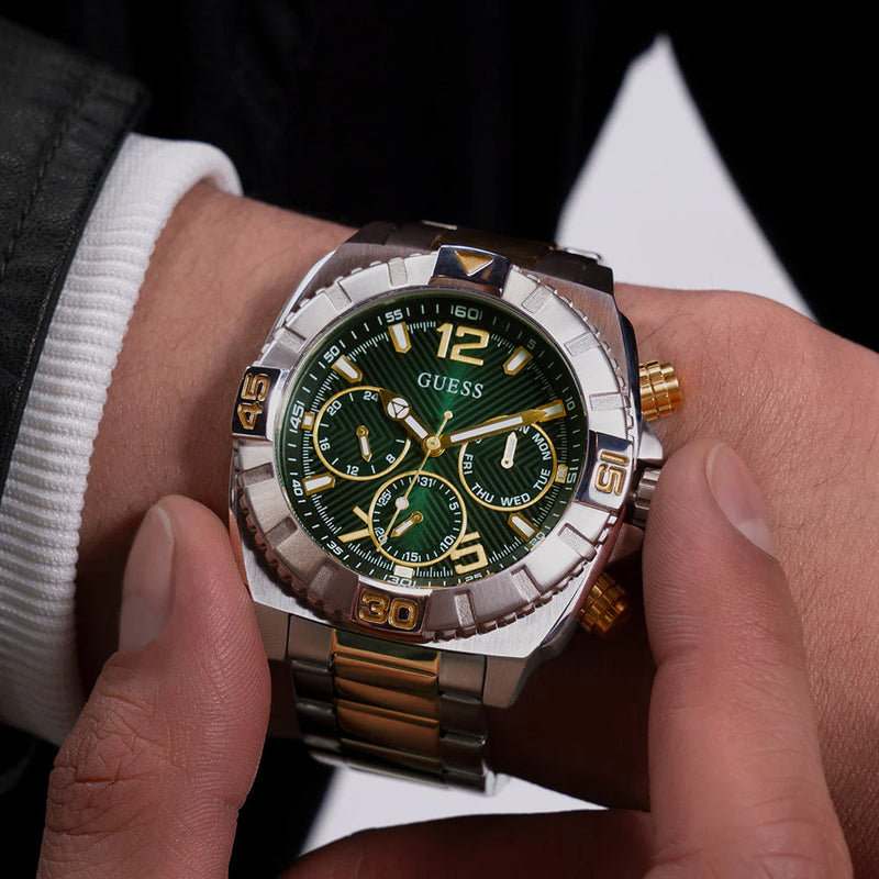 Guess Men's Silver & Gold Watch, Green Dial | Gw0800g1 by i-watch