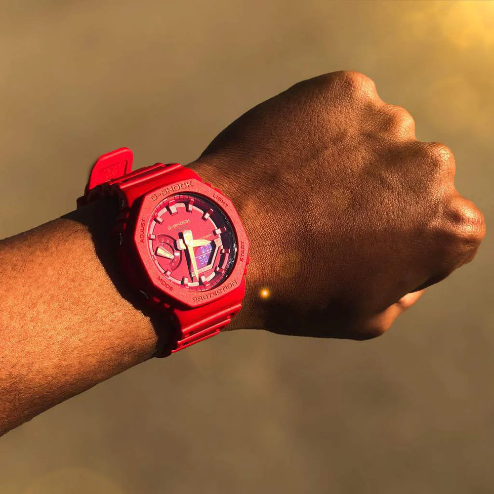 G-Shock Men's Red Resin Watch, Octagonal Design | Ga-2100-4adr by i-watch