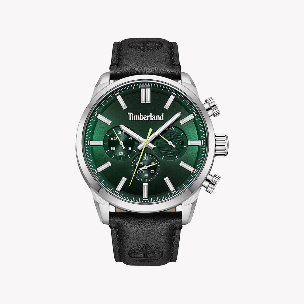 Timberland Men's Silver & Black Leather Watch, Green Dial | Tdwgf0028703 by i-watch