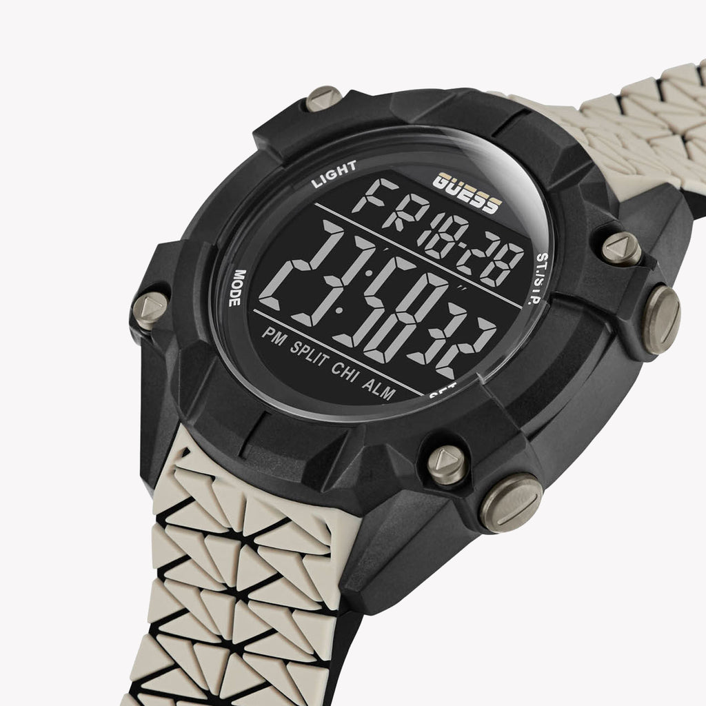 GUESS GW0342G2 BOLD EDGE - STRIKING MEN'S DIGITAL TIMEPIECE with Black Steel Case & Beige Silicone Band-i-Watch-4