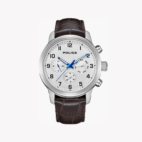 Police Men's Silver Stainless Steel, Brown Leather | Pewjk2228201 by i-watch