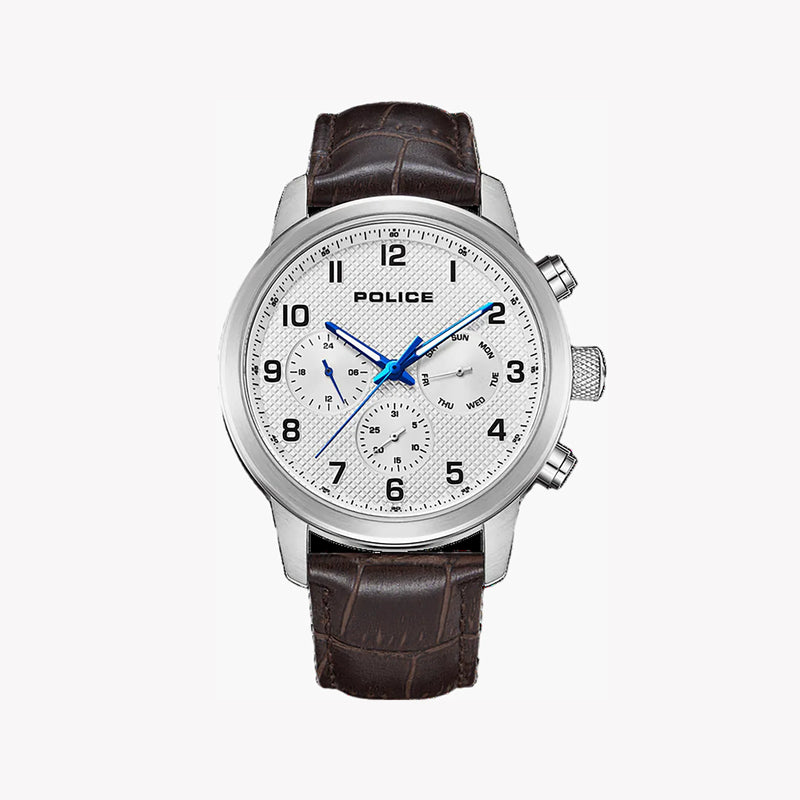 Police Men's Silver Stainless Steel, Brown Leather | Pewjk2228201 by i-watch
