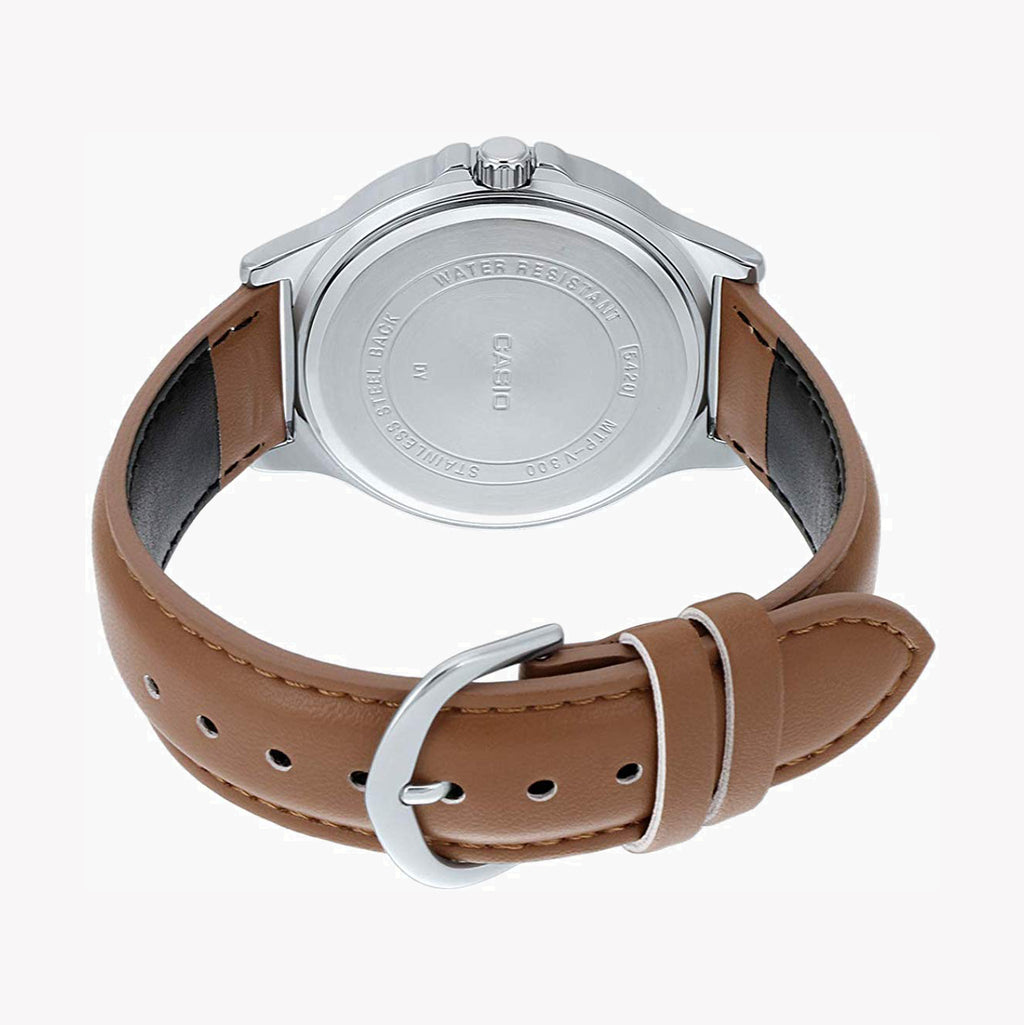 CASIO MTP-V300L-1A3UDF - SPORTY ELEGANCE - MEN'S STAINLESS STEEL WATCH WITH BLACK DIAL & BROWN LEATHER BAND-i-Watch-2