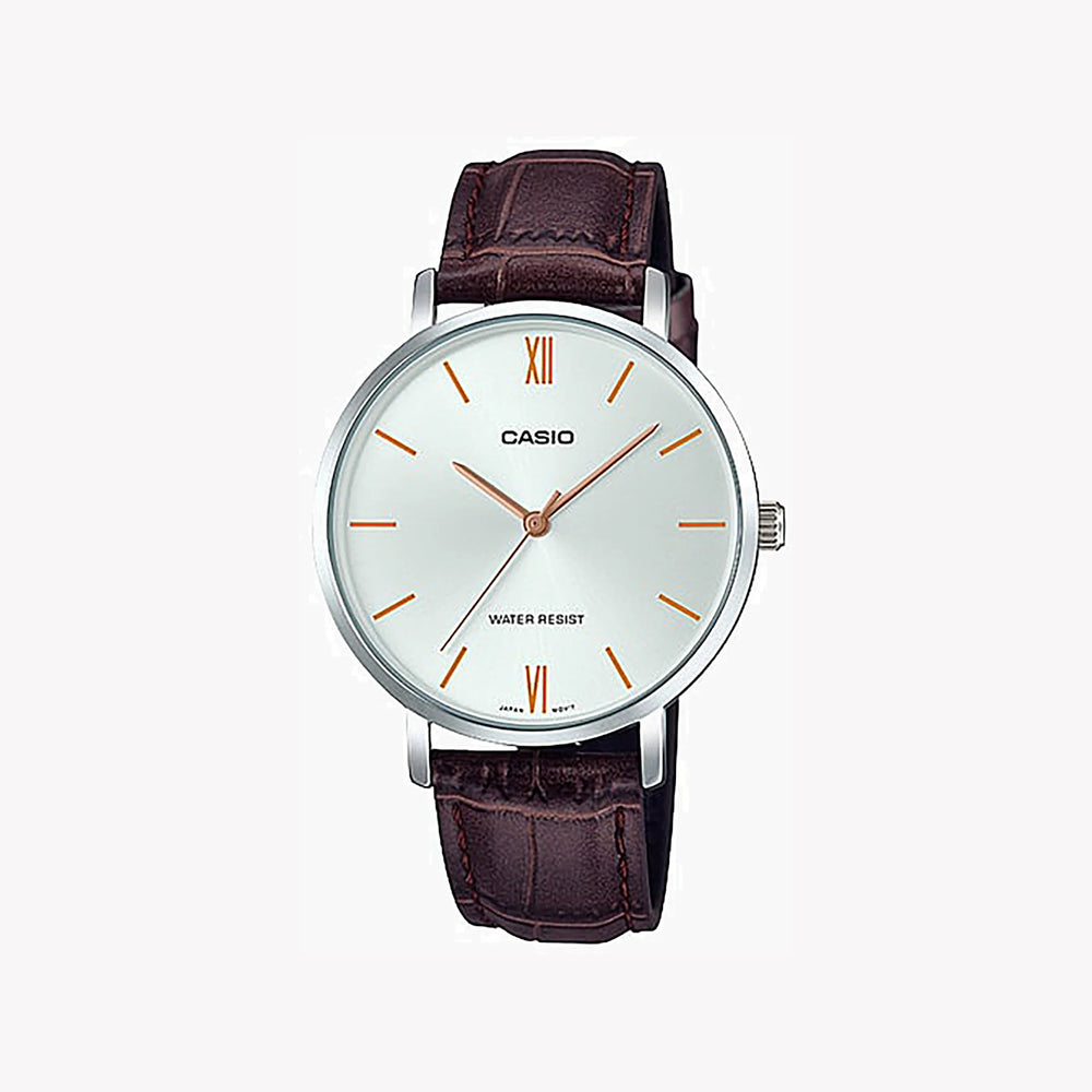 Casio Men's Silver Watch, Brown Leather Band | Ltp-Vt01l-7b2 by i-watch