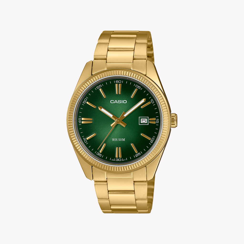 CASIO MTP-1302PGC-3AVEF - BOLD GREEN DIAL & GOLD ACCENT MEN'S WATCH