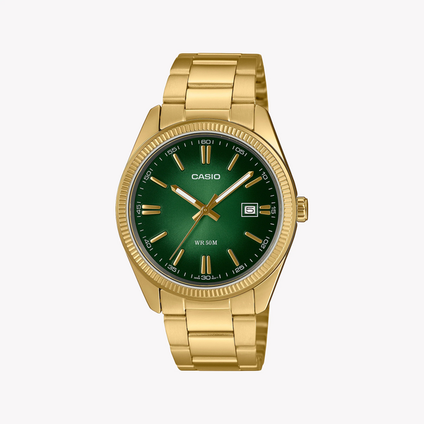 CASIO MTP-1302PGC-3AVEF - BOLD GREEN DIAL & GOLD ACCENT MEN'S WATCH